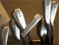 Golf Bags, some with clubs (10)