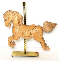 Carved Carousel Horse on Metal Stand