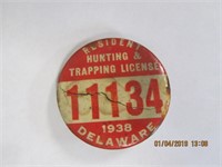 1938 Resident Hunting & Trapping License Delaware