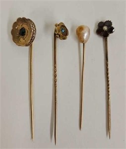 Lot of 4 Victorian gold stick pins