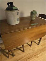 Pine Drop Leaf Table And Two Plank Seat Chairs