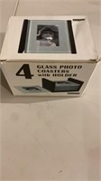 Glass Photo Coasters with Holder - set of 4
