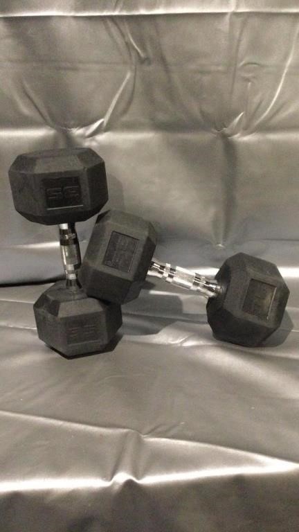 35lb Coated Rubber Hex Dumbbell, Pair