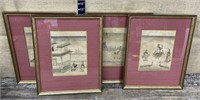 4 beautiful framed Indian woodblocks approx