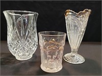 2 Glass Vases & Antique Cherry Tumbler