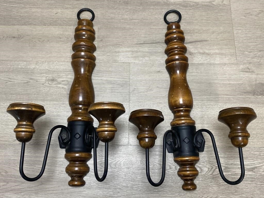 MCM Wood Candle Sconces