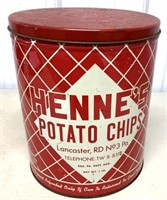 Henne's Potato Chip Can Lancaster , Pa