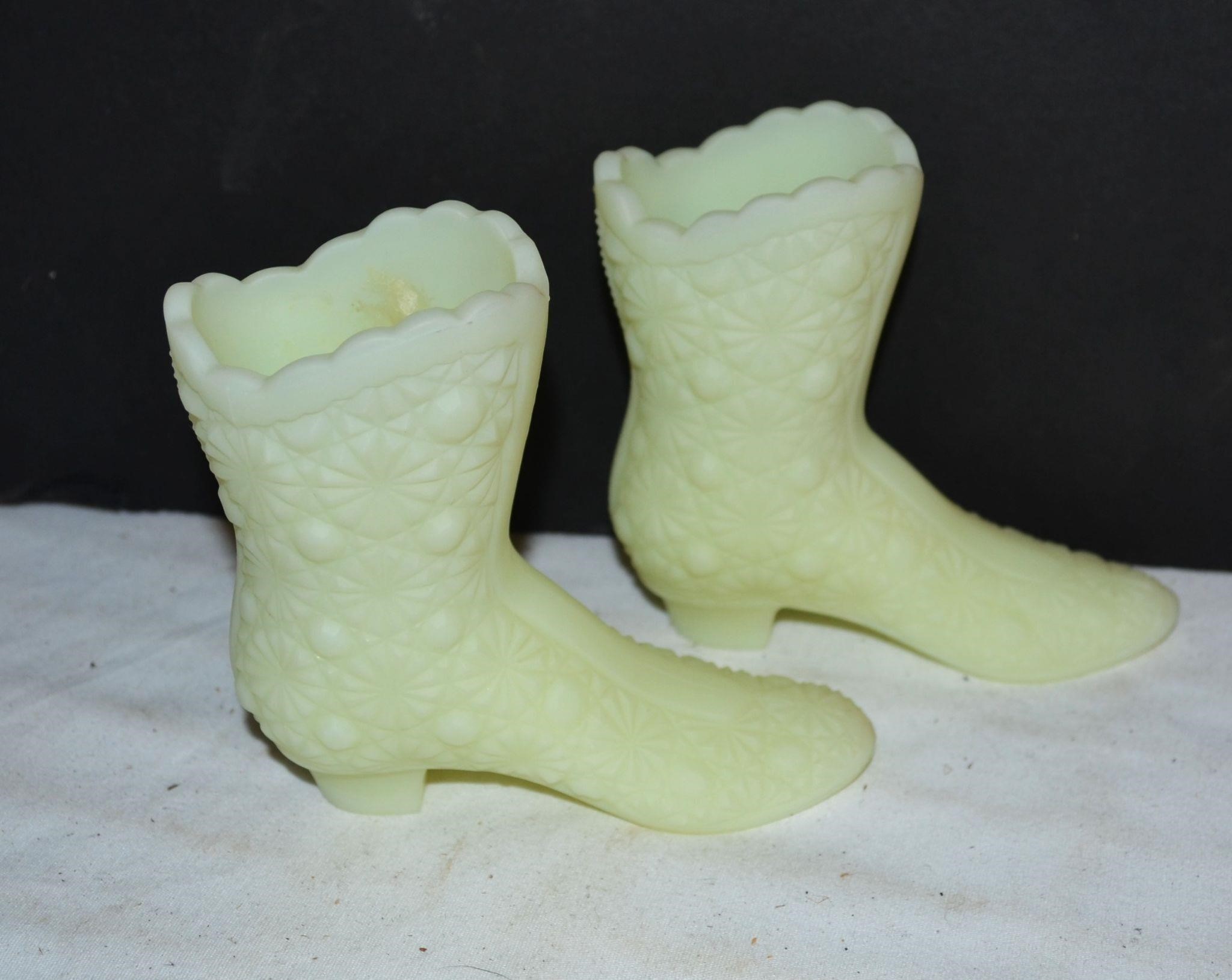 Fenton Vaseline Glass Boots