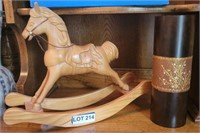 Wooden Vase & Wooden Rocking Horse