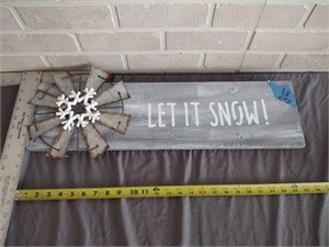 Let It Snow! Wooden Windmill Sign Decor