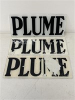 3 x Original PLUME Glass Petrol Pump Advertising
