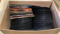 Box lot of 45 rpm records, about 30 of them have