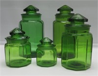 5 PC. L.E.SMITH SMOOTH SIDE GREEN CANNISTER SET 1