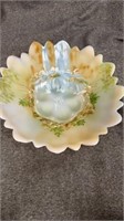 Fenton Hand Painted Scalloped Edge Footed Bowl.