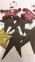 Set of 4 metal star and 3 wooden star ornaments