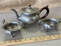 Reed & Barton pewter teapot, cream & sugar