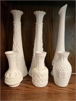 White Glass and Hobnail Vase