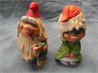 Whimsical Hand Carved Wood Gnomes - Norway
