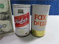 (2) HUBER & FOX DELUXE Steel Flat Top Beer Cans