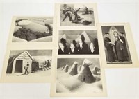 6 vintage Grant Wood repro prints - 13 3/4" x 9