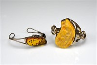 Two amber and silver bracelets