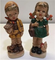 Pair of 8” Ceramic Farm Boy & Girl Figurines