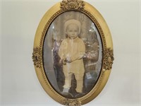 Antique  Baby Photo in Bubble Glass Frame17 x 23"