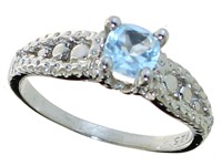 Natural Round Blue Topaz & Diamond Ring