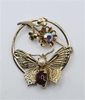 Vintage Gold Tone Butterfly Brooch