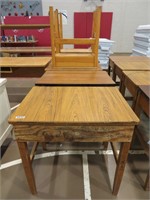 6 maple base school desks w/damaged tops