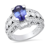 14K WHITE GOLD 2.00CT SAPPHIRE 1.00CT DIAMOND RING