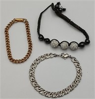 3 Fashion Bracelets, 2 Linked, 1 Corded