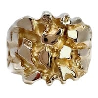 Men's Wide Nugget Ring 14k Yellow Gold