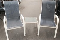 2 Patio Chairs w/Glass Top Table 16 x 16 x 17.5 H