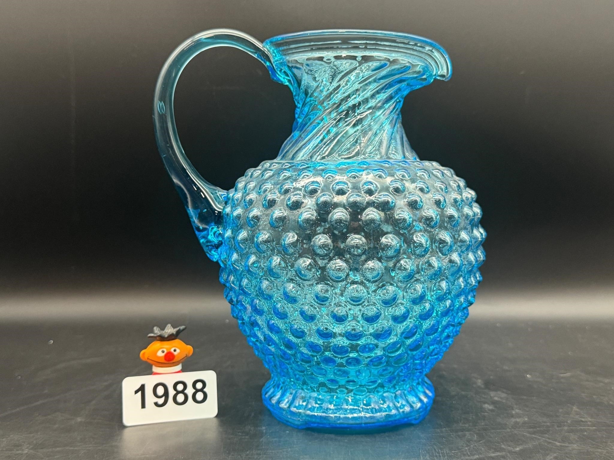 Vintage Blue Tiara Hobnail Swirl Pitcher