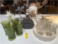 2-Sets of 4 Glasses, Carousel & Porcelin Lady Lamp