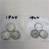 SILVER Roosevelt Dime Lot x 6 1964