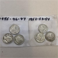 SILVER Roosevelt Dime Lot x 6 1945-1954