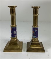 2 Vintage Brass Candle Holders with floral design