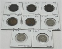 (N) 8 Carded Canada Coins 1 cent 5 cent