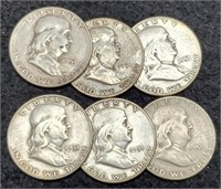 (6) Franklin Half Dollars