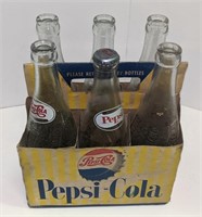 Vtg Pepsi-Cola Bottles w/ Cardboard Carrier