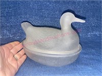 Antique frosted glass duck on marine base