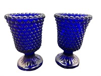 Set of 2 Cobalt Blue Hobnail Goblets 4 in