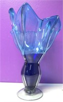 22" Tall Crinkle Edge Art Glass Vase