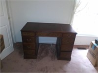 Antique Wooden Desk with Inlaid Leather Top