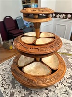 Vintage 3-Tier Hand Carved Rotating Monkey Pod