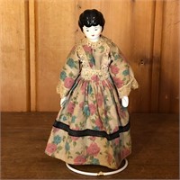 Old Porcelain Doll with Display Stand
