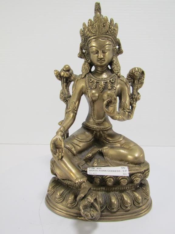 BRASS ASIAN GODDESS - 9.5" TALL