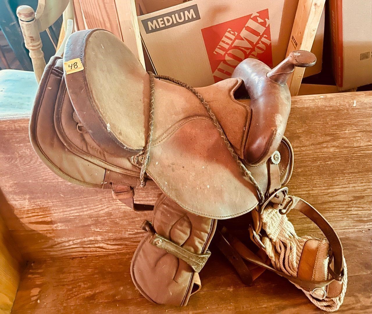 Vintage horse saddle wooden stirrups